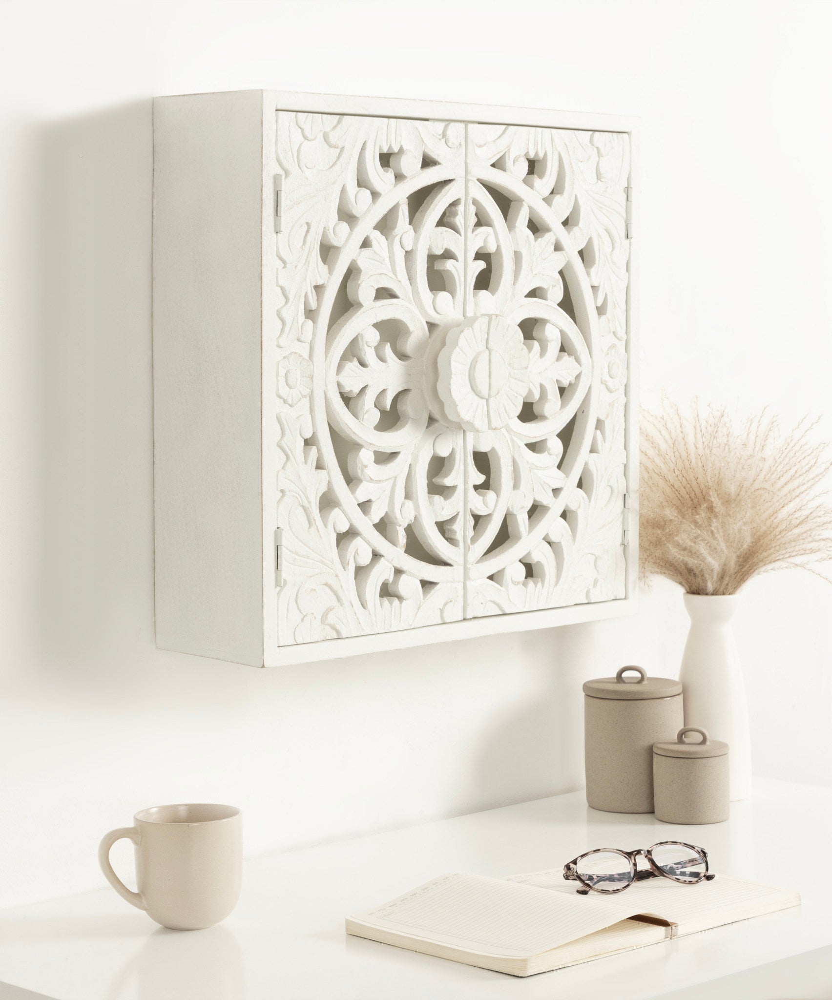 Saanvi Carved Wood Wall Cabinet