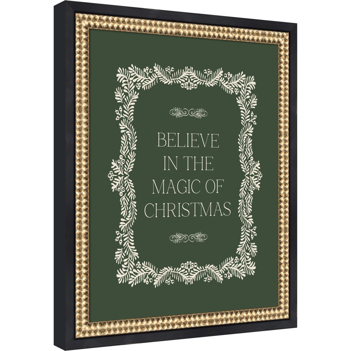 Christmas Magic Green by Kikiandnim Framed Mounted Canvas Wall Art Print