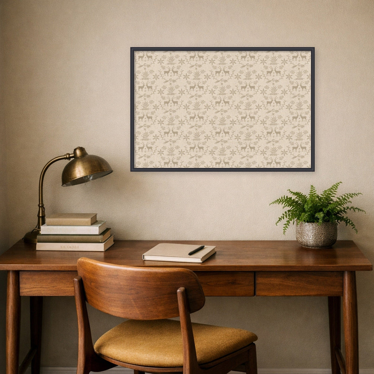 Framed Fabric Magnetic Board Reindeer Linen Wall Organization
