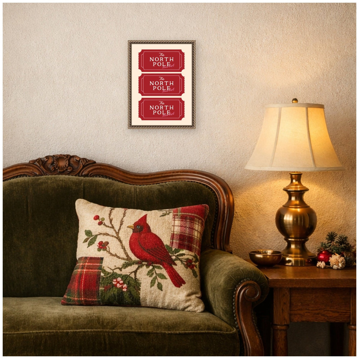 Christmas North Pole Ticket by Lucky Guava Framed Canvas Wall Art Print