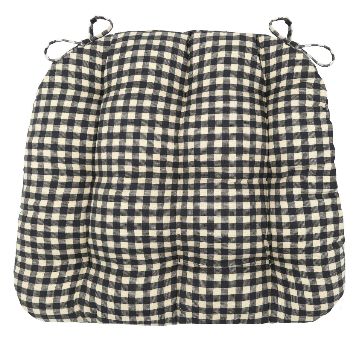 Farmhouse Check Black &amp; White Checked Chair Pad - Made in USA - 100% Cotton - Machine Washable