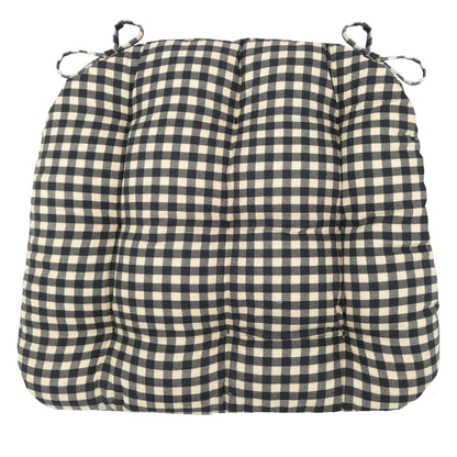 Farmhouse Check Black &amp; White Checked Chair Pad - Made in USA - 100% Cotton - Machine Washable
