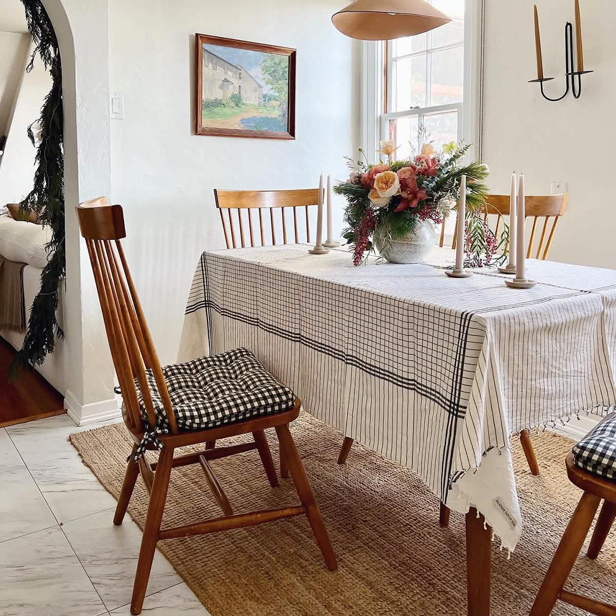 Farmhouse Check Black &amp; White Checked Chair Pad - Made in USA - 100% Cotton - Machine Washable