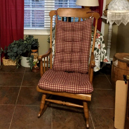 Farmhouse Check Dark Red &amp; Tan Checkered Rocking Chair Cushions - Made in USA