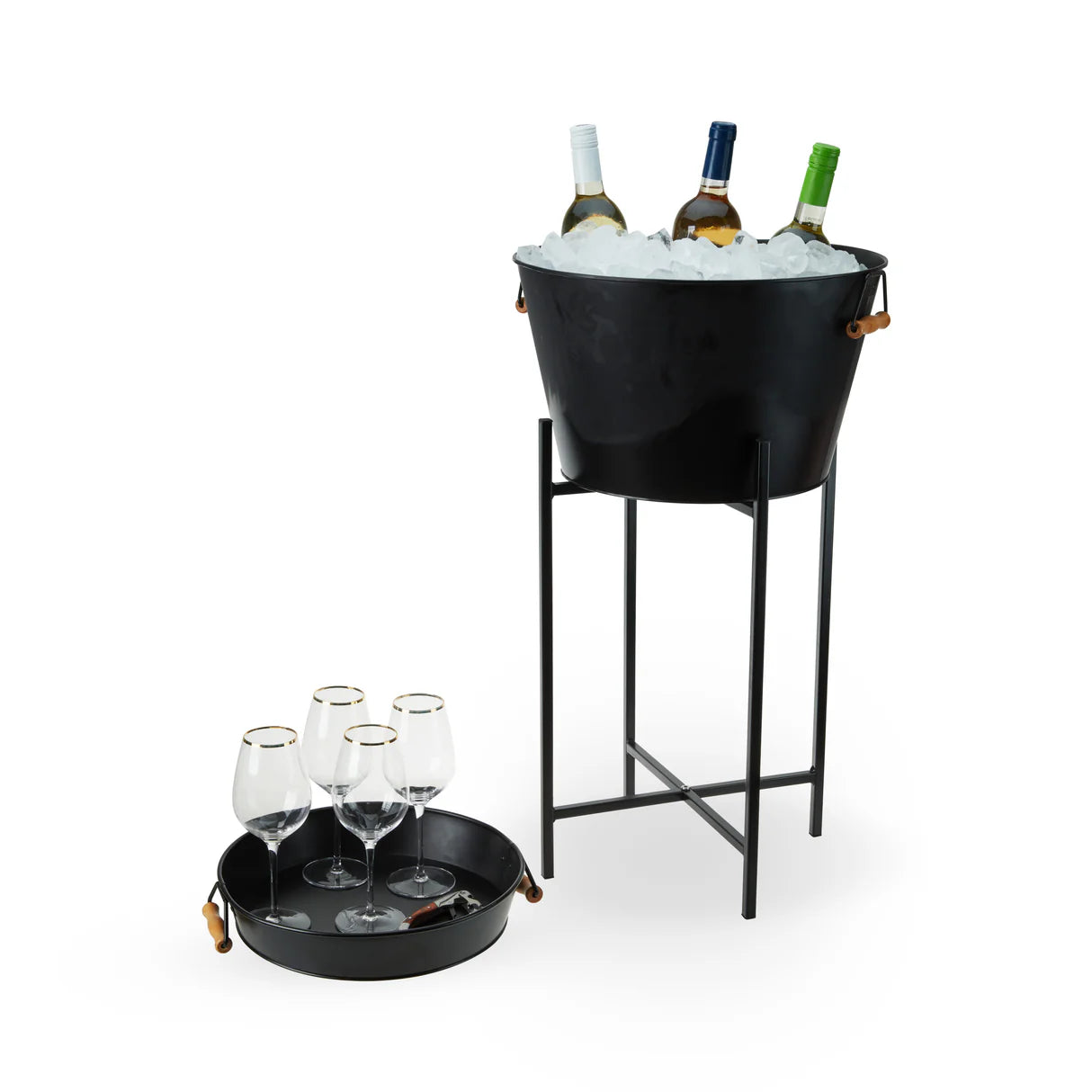 Beverage Tub with Stand &amp; Tray in Black