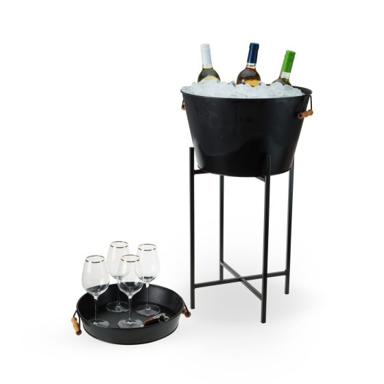 Black Beverage Tub with Stand & Tray