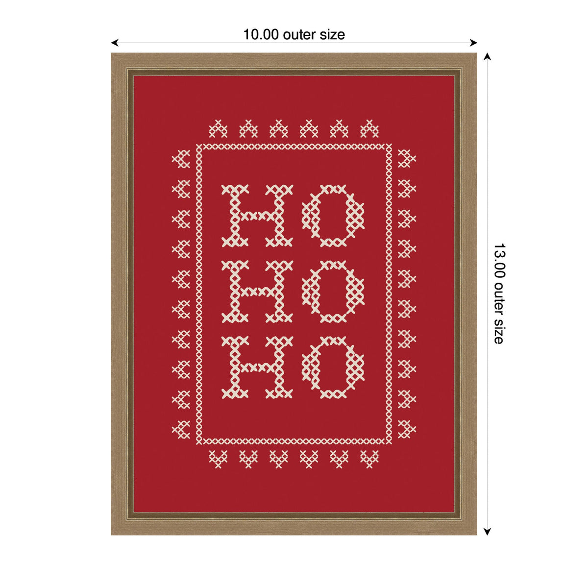 Ho Ho Ho Cross Stitch Red by Kikiandnim Framed Canvas Wall Art Print