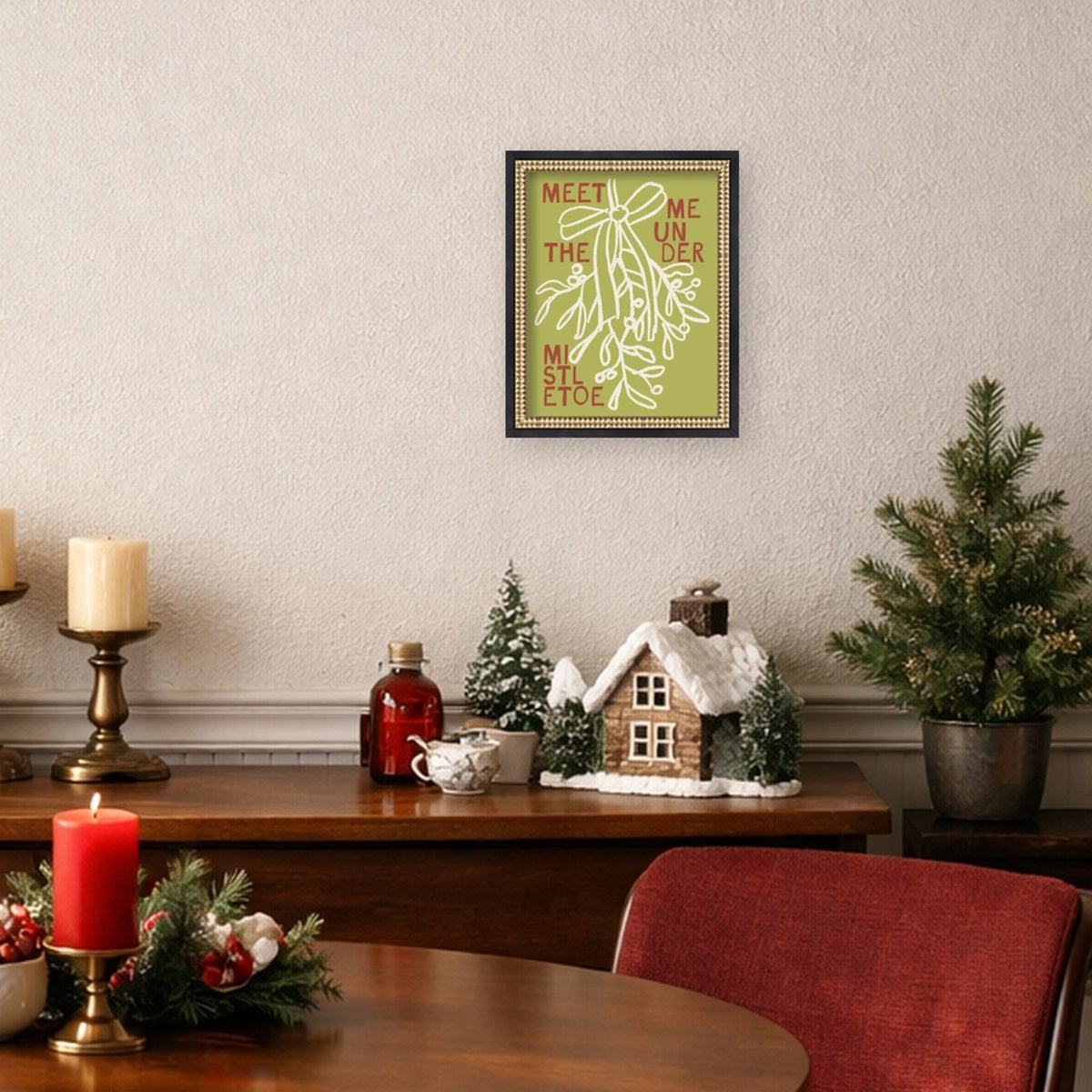 Mistletoe by Kikiandnim Framed Mounted Canvas Wall Art Print