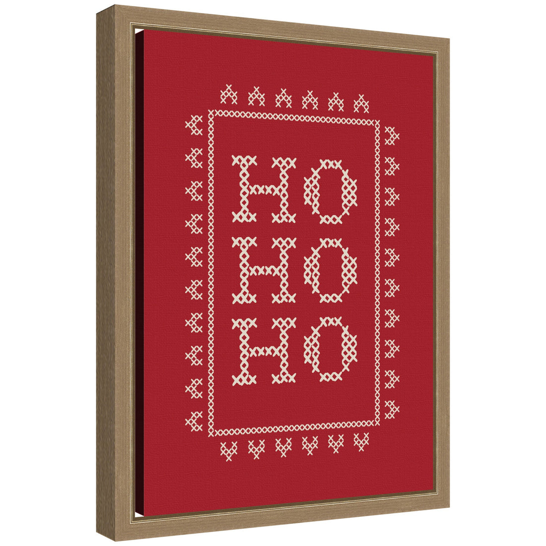 Ho Ho Ho Cross Stitch Red by Kikiandnim Framed Canvas Wall Art Print