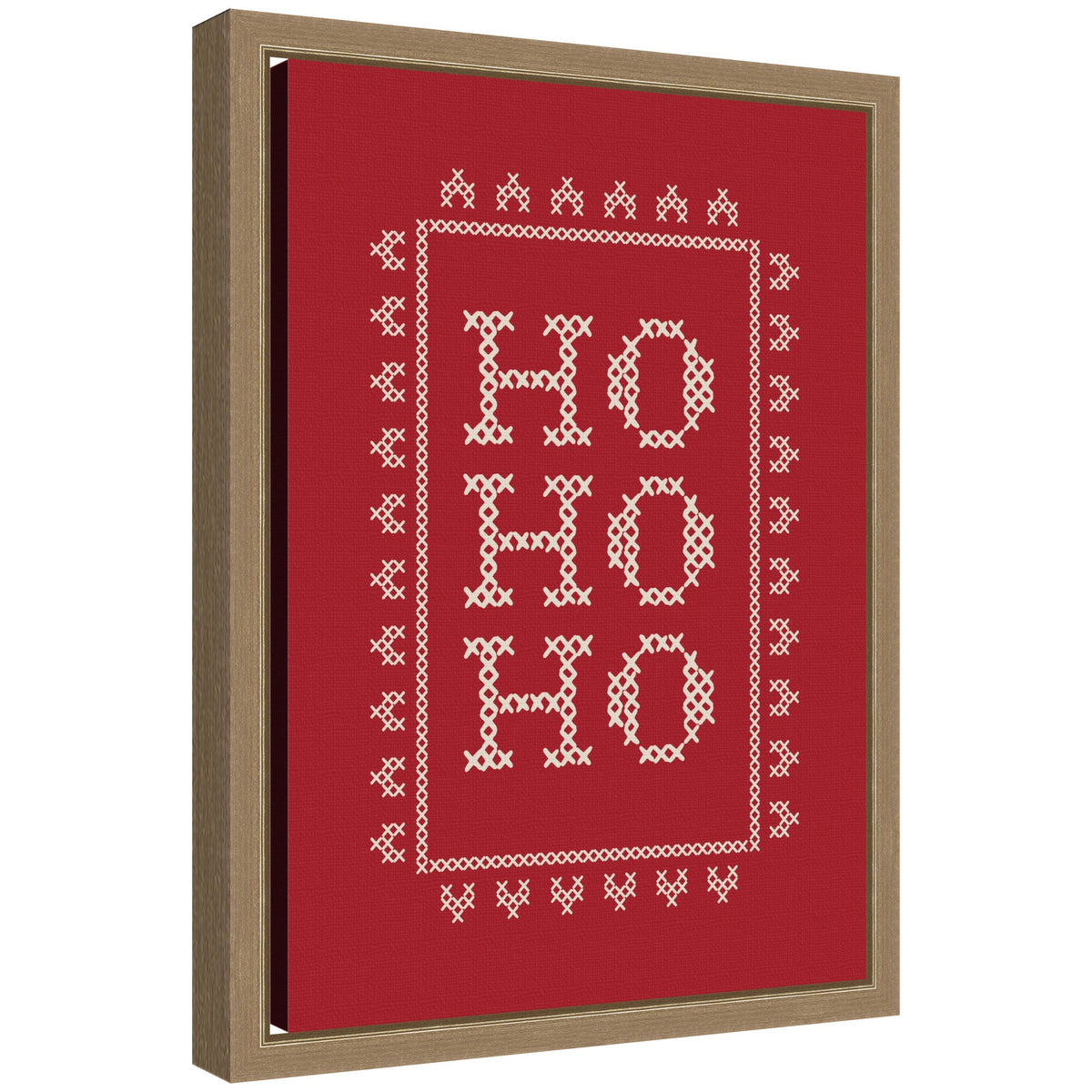 Ho Ho Ho Cross Stitch Red by Kikiandnim Framed Canvas Wall Art Print