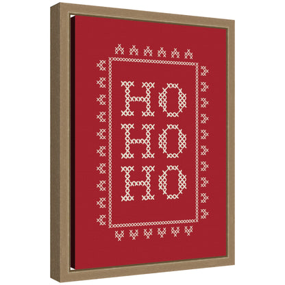 Ho Ho Ho Cross Stitch Red by Kikiandnim Framed Canvas Wall Art Print