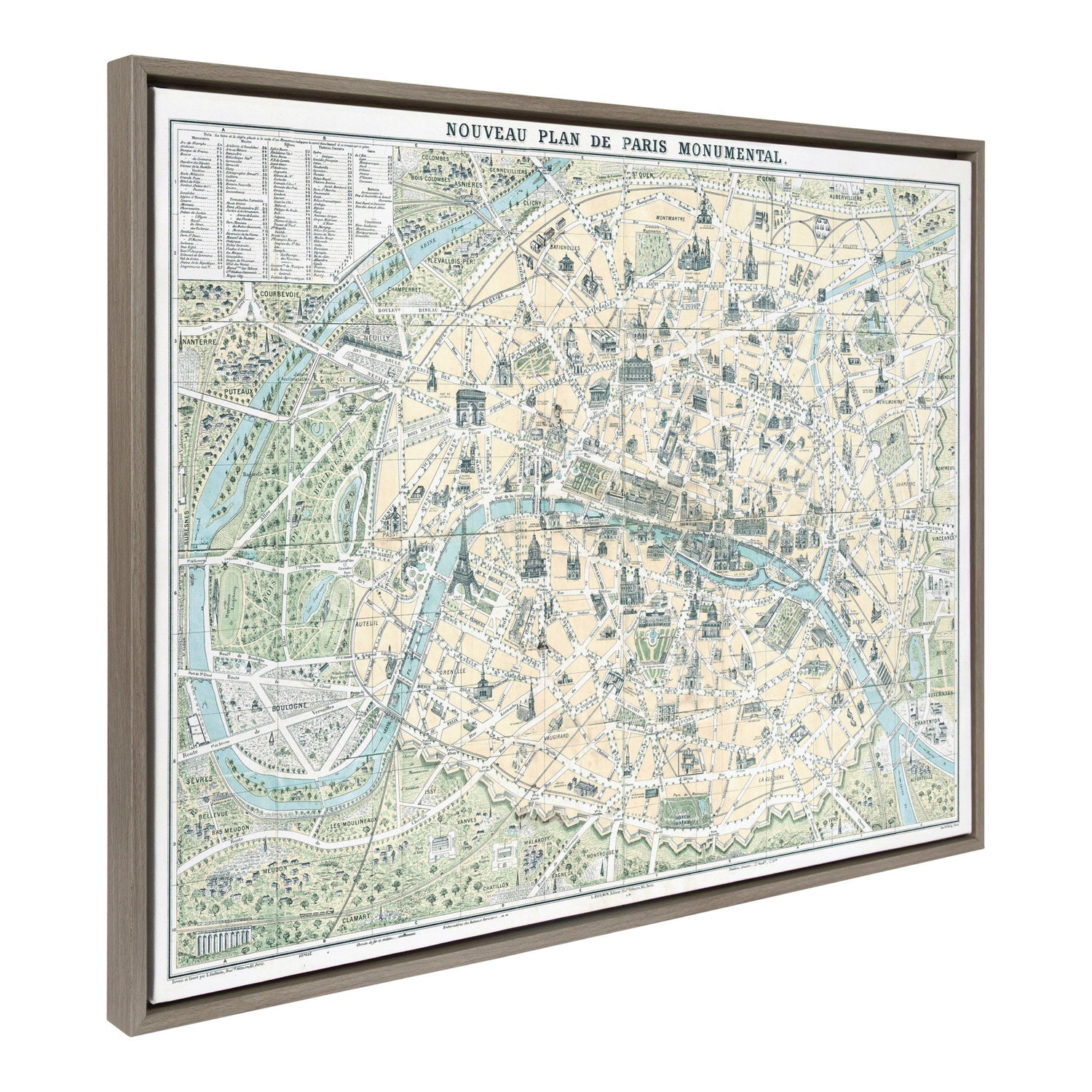 Sylvie Nouveau Plan De Paris Monumental Map Framed Canvas by Corinna Buchholz of Piddix