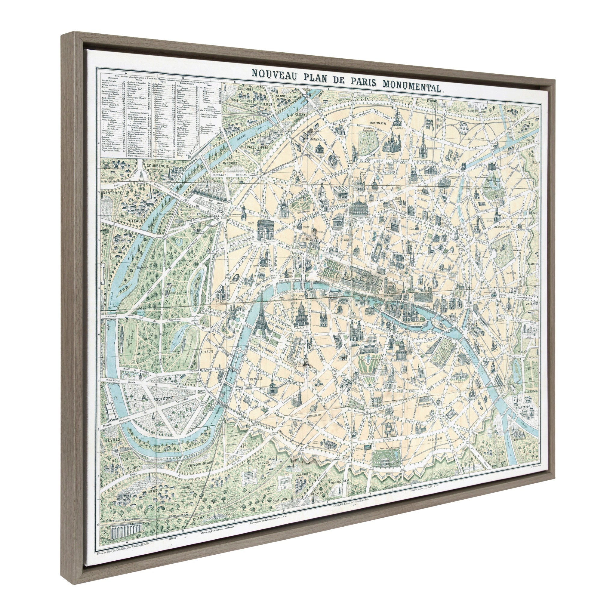 Sylvie Nouveau Plan De Paris Monumental Map Framed Canvas by Corinna Buchholz of Piddix