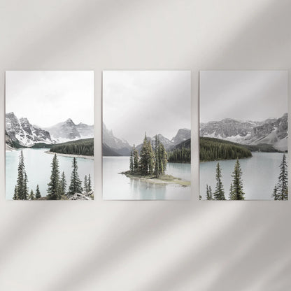 Canada Mountain Lake Poster. 3 Piece Nature Wall Art