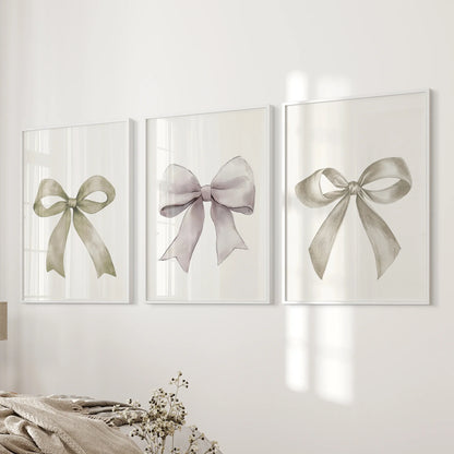 Aesthetic Bow Wall Art Set of 3. Neutral Gallery Set