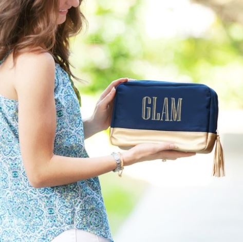 Gold Glam Navy Cabana Cosmetic Bag