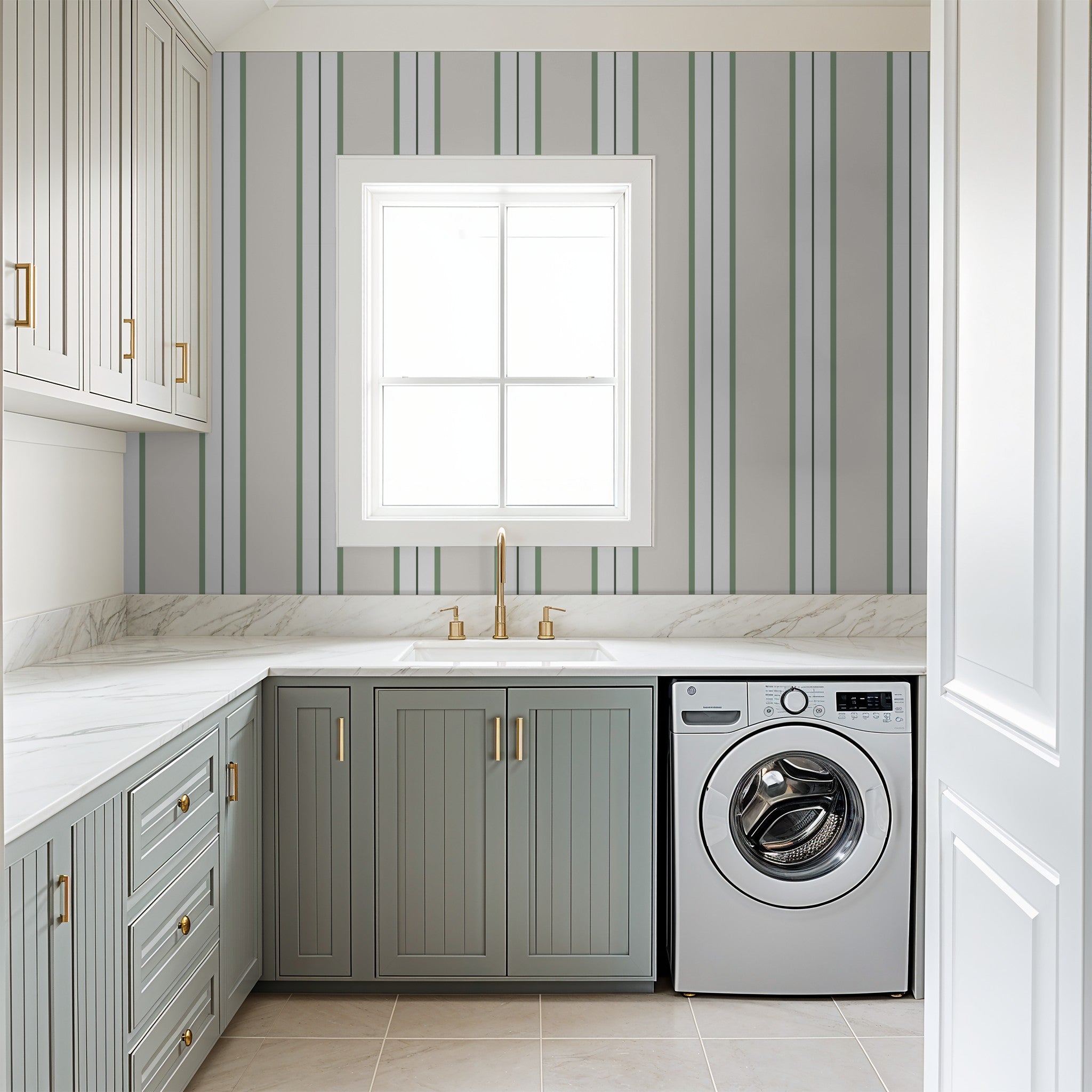 Montclair Stripes (Green) Wallpaper