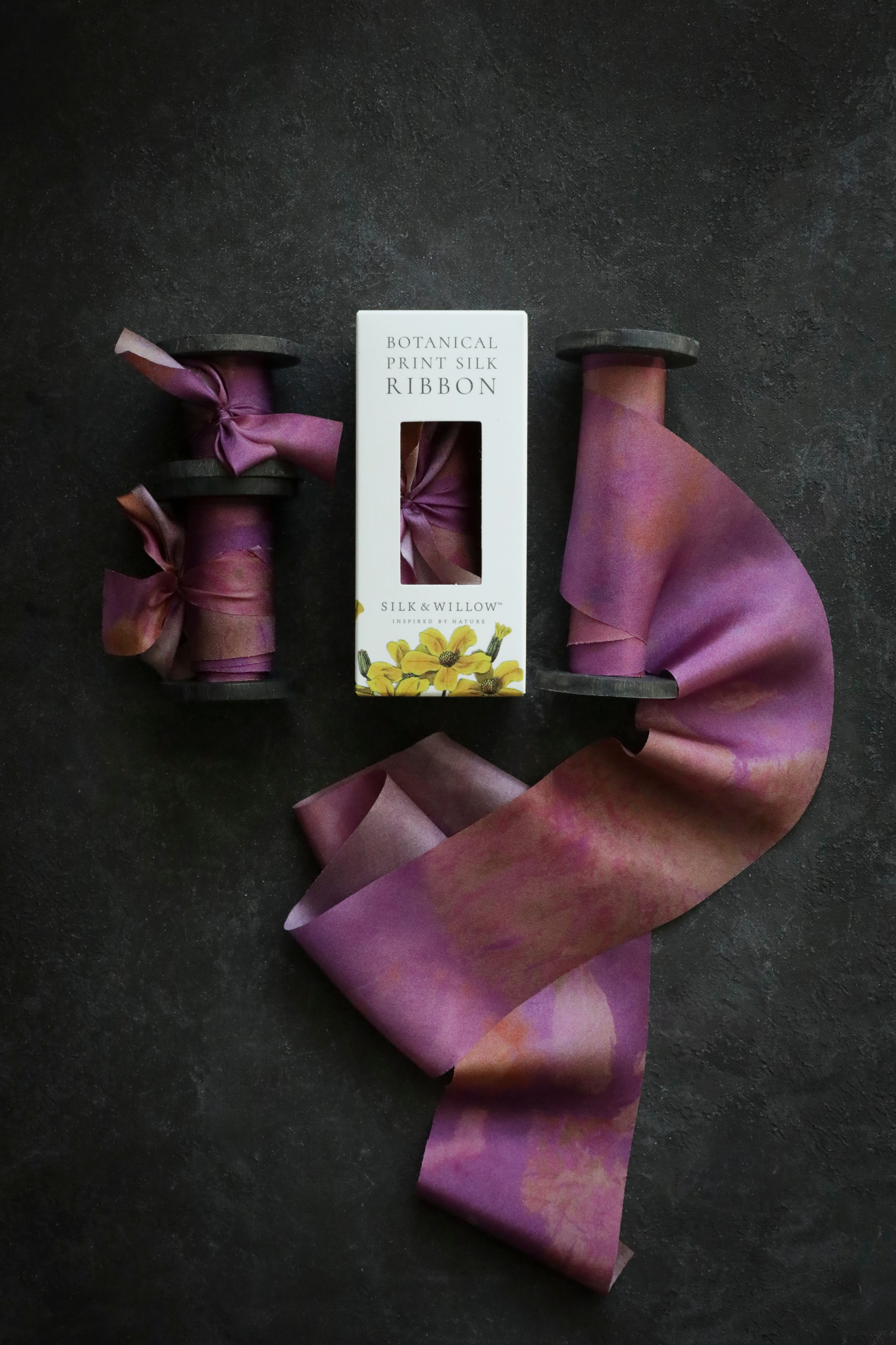 Hot Peony Botanical Print Silk Ribbon