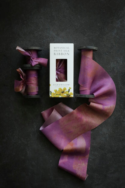 Hot Peony Botanical Print Silk Ribbon