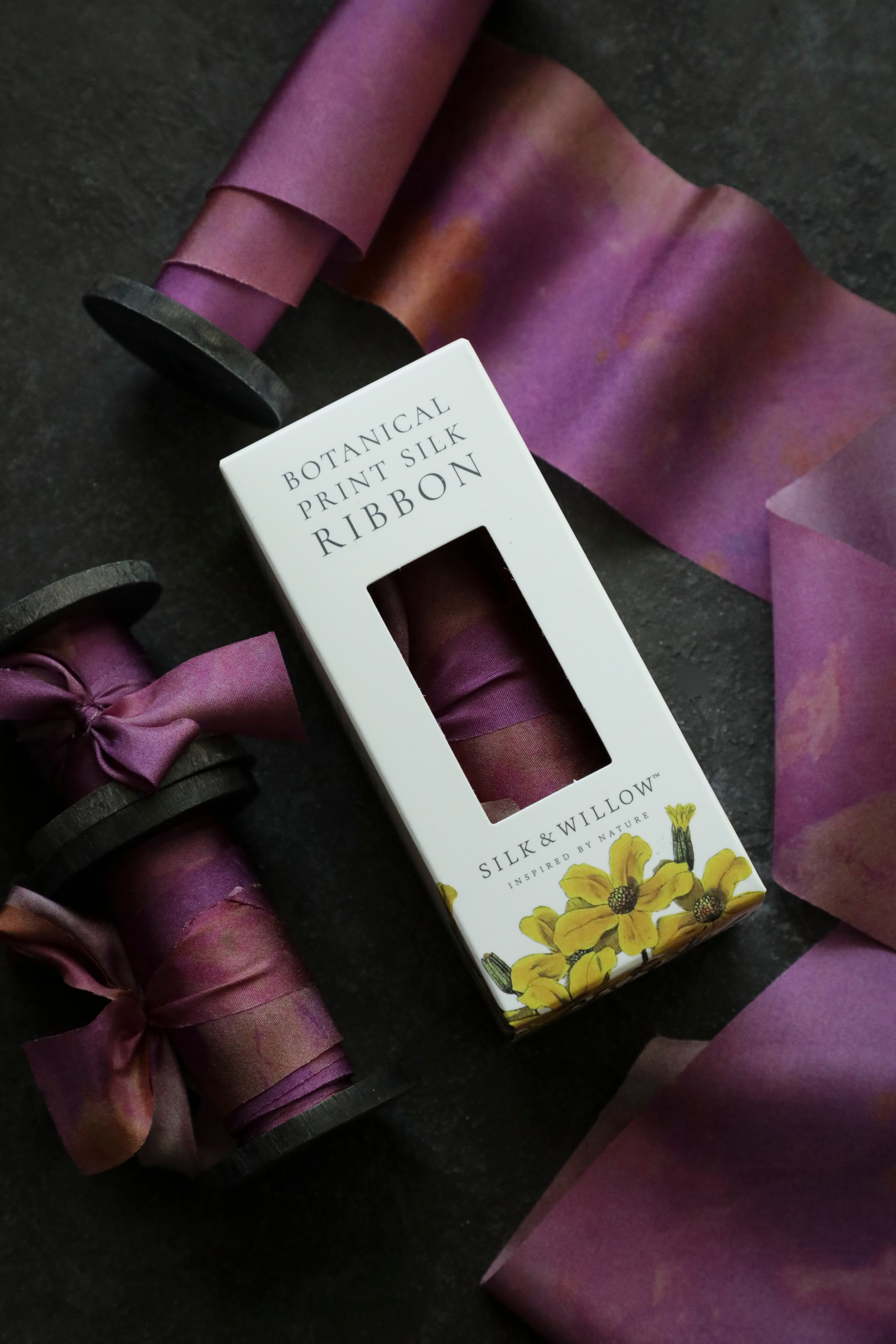 Hot Peony Botanical Print Silk Ribbon