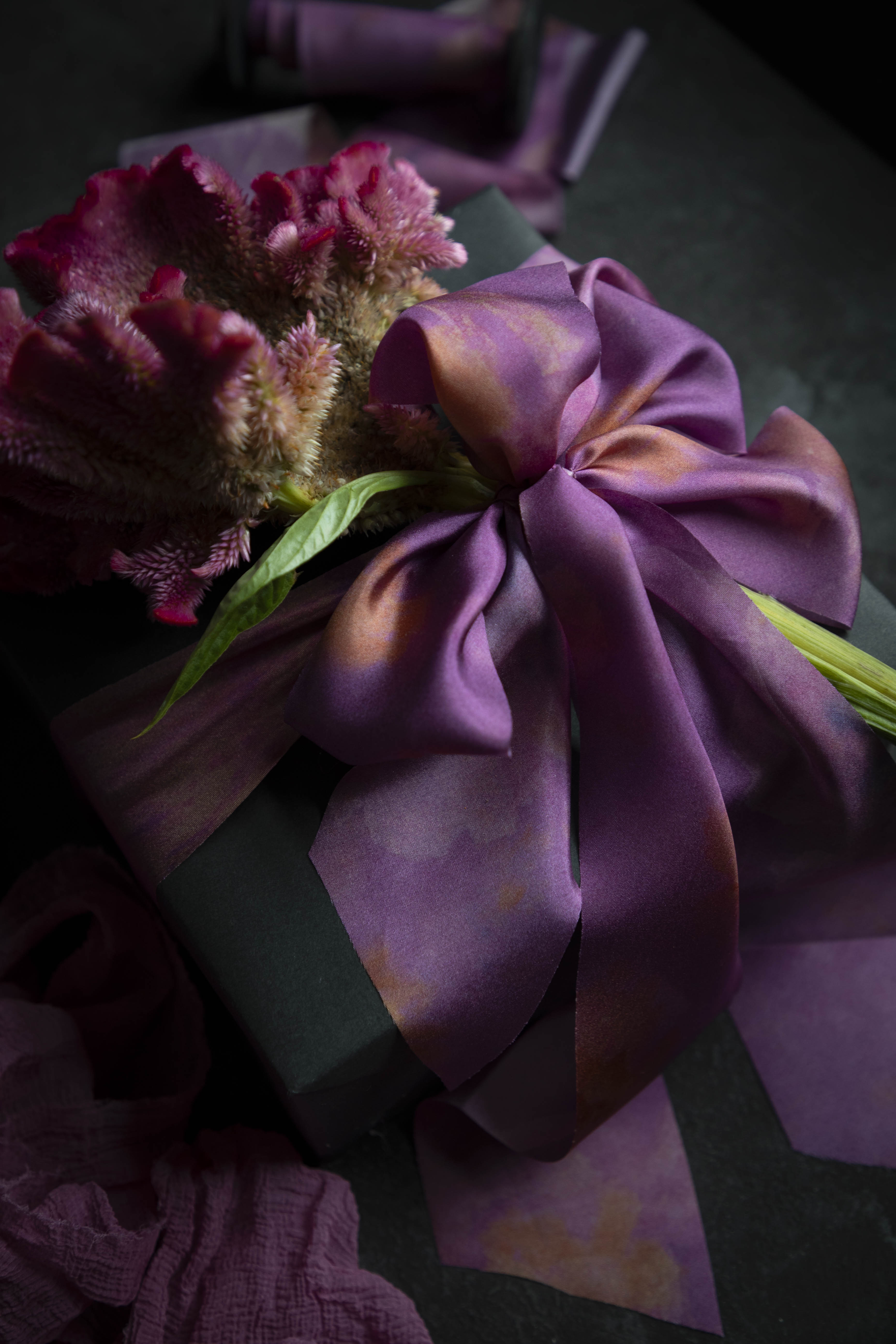 Hot Peony Botanical Print Silk Ribbon