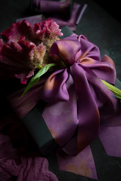 Hot Peony Botanical Print Silk Ribbon