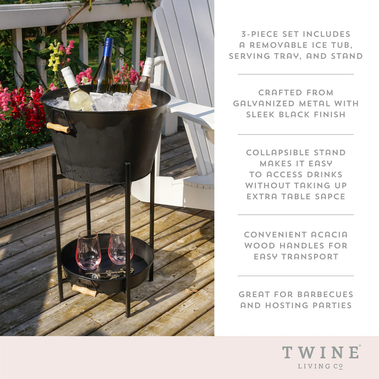 Beverage Tub with Stand &amp; Tray in Black