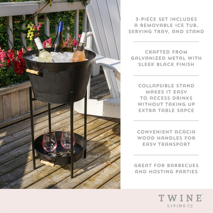 Beverage Tub with Stand &amp; Tray in Black