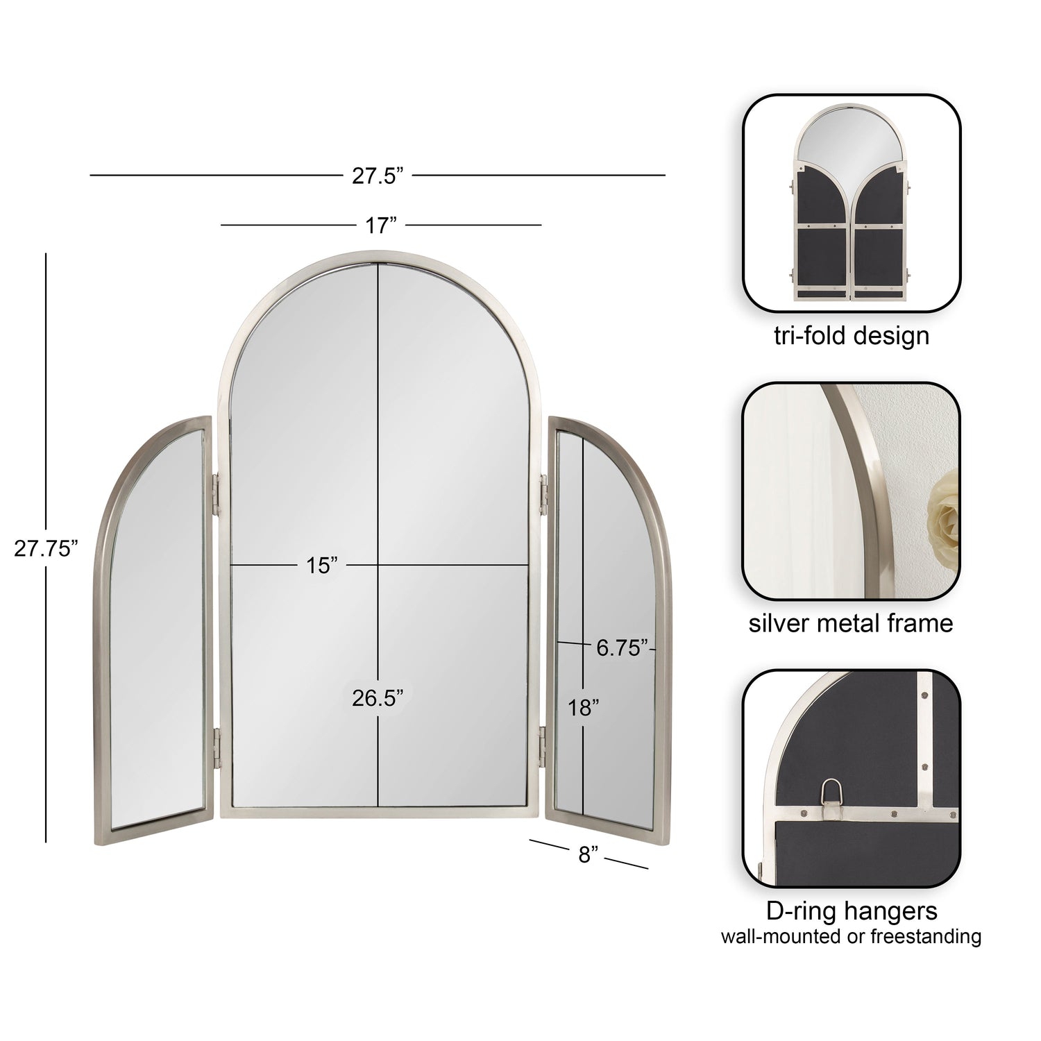 Amoli Tri-Fold Arch Metal Mirror