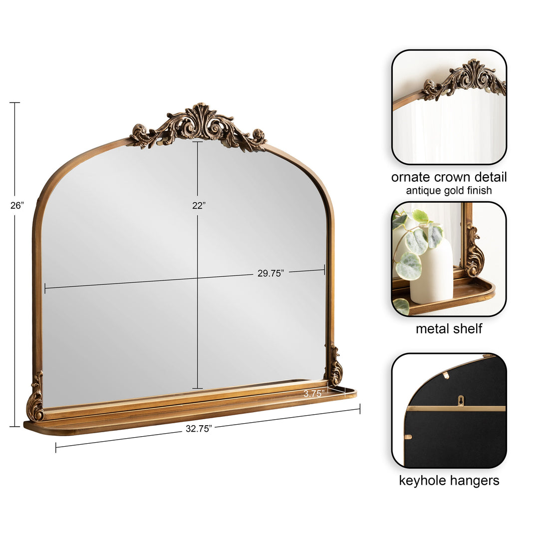 Arendahl Traditional Arch Mirror with Shelf
