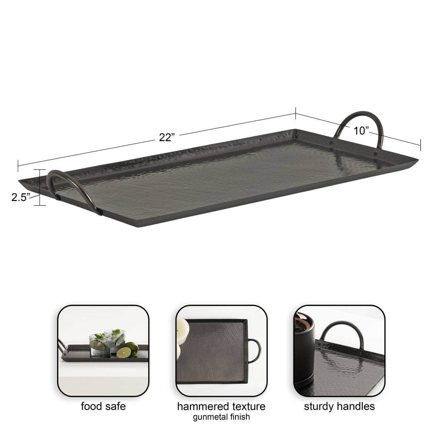 Sanzo Hammered Rectangle Metal Tray