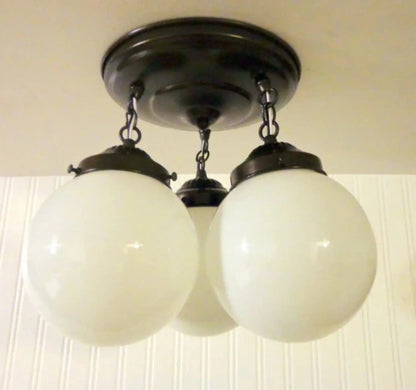 Milk Glass Opal Globe Ceiling Light Chain Trio