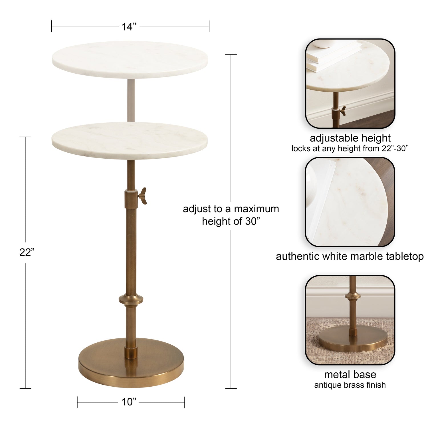 Engles Adjustable Marble Table and Plant Stand