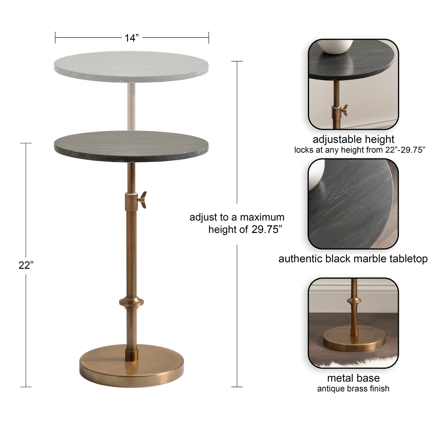Engles Adjustable Marble Table and Plant Stand