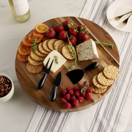 Acacia Footed Cheese Board &amp; Knife Set