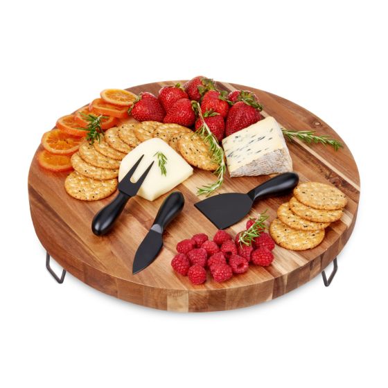 Acacia Footed Cheese Board &amp; Knife Set