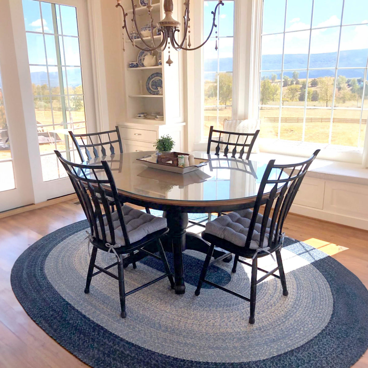 Madrid Dark Blue Gingham Dining Chair Pads - Made in USA - 100% Cotton - Machine Washable