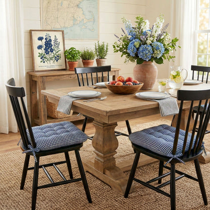 Madrid Dark Blue Gingham Dining Chair Pads - Made in USA - 100% Cotton - Machine Washable