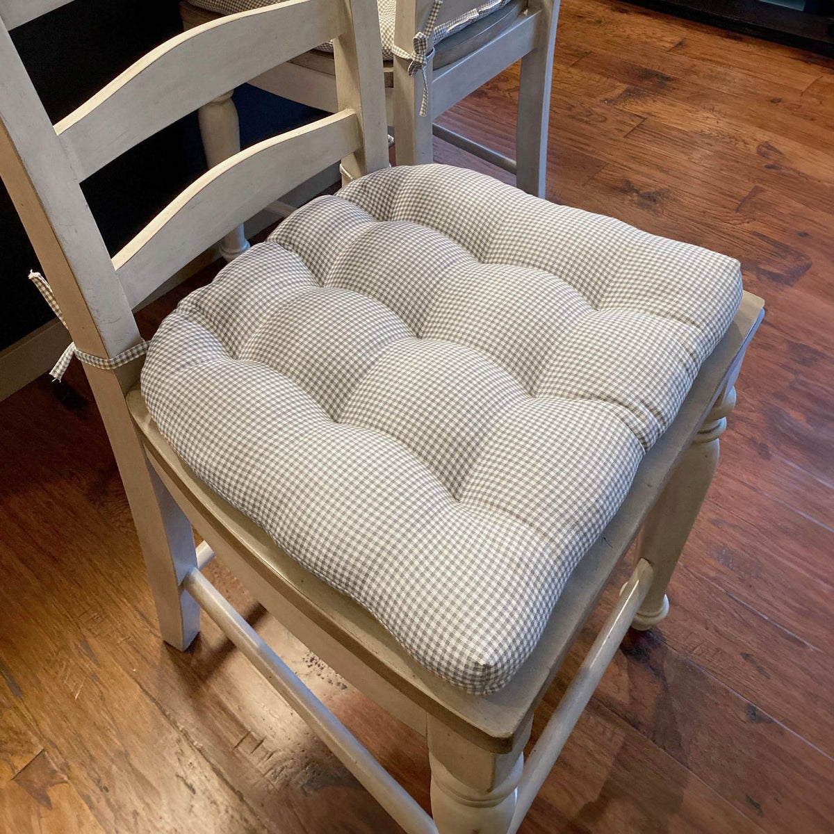 Madrid Grey Gingham Dining Chair Pads - Made in USA - 100% Cotton - Machine Washable