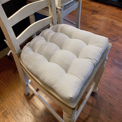 Madrid Grey Gingham Dining Chair Pads - Made in USA - 100% Cotton - Machine Washable