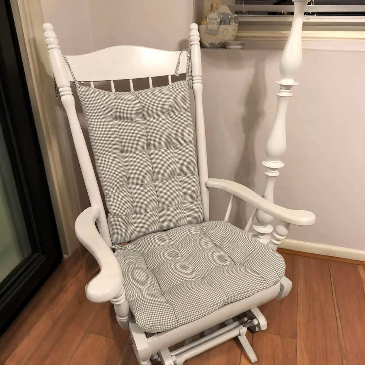 Madrid Grey Gingham Rocking Chair Cushions - Made in USA - 100% Cotton