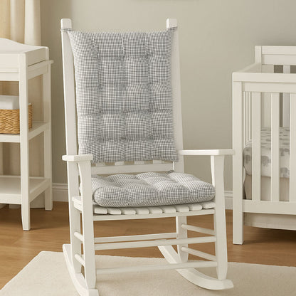 Madrid Grey Gingham Rocking Chair Cushions - Made in USA - 100% Cotton