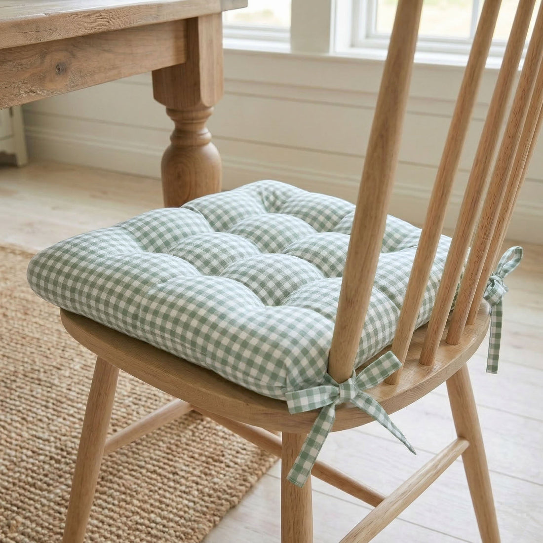 Madrid Sage Green Gingham Dining Chair Pads - Made in USA  - 100% Cotton