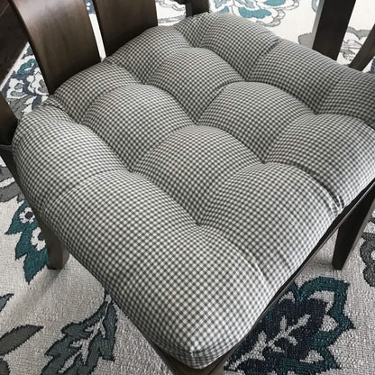 Madrid Grey Gingham Dining Chair Pads - Made in USA - 100% Cotton - Machine Washable
