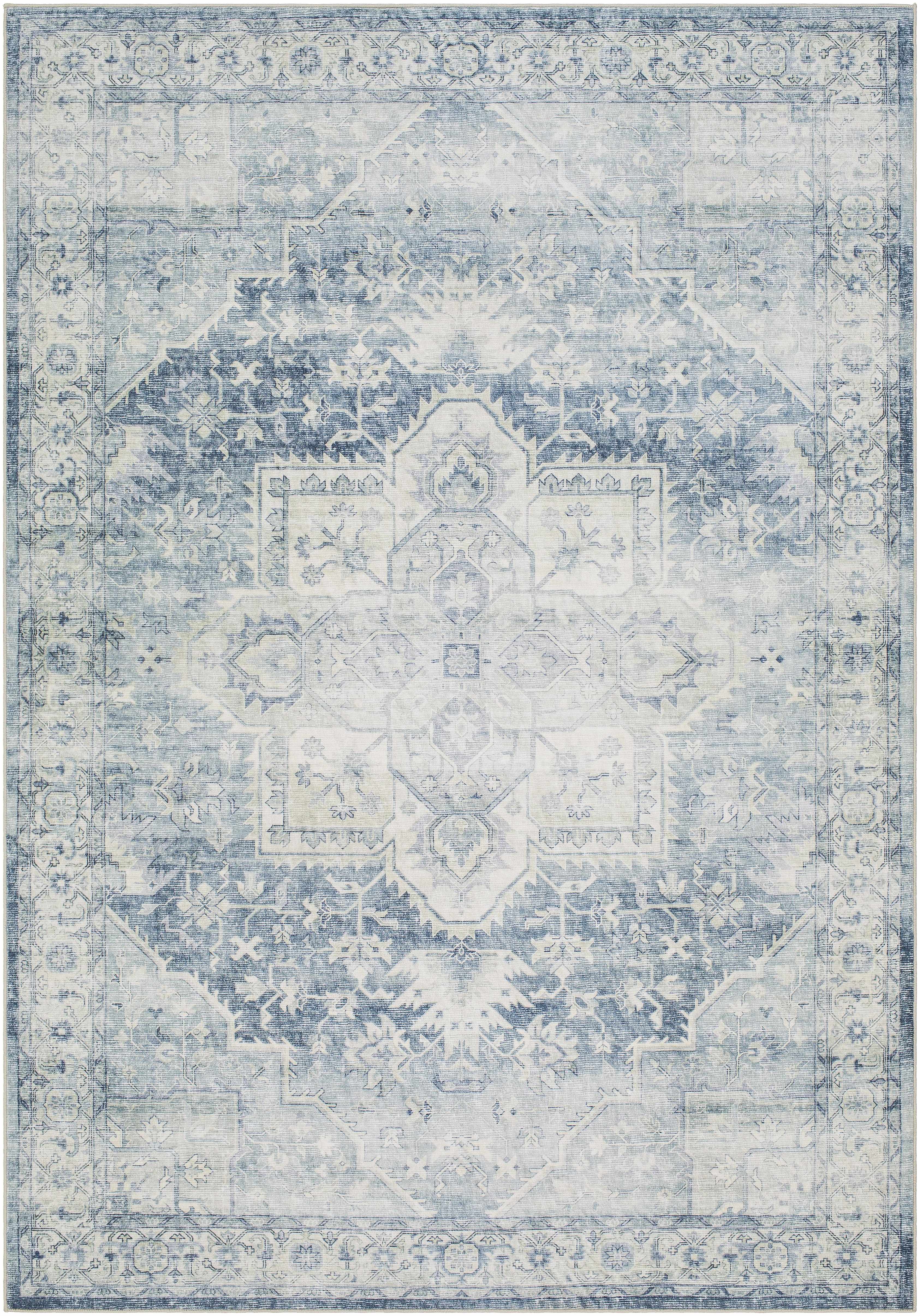 Mauro Navy Medallion Washable Area Rug - Clearance