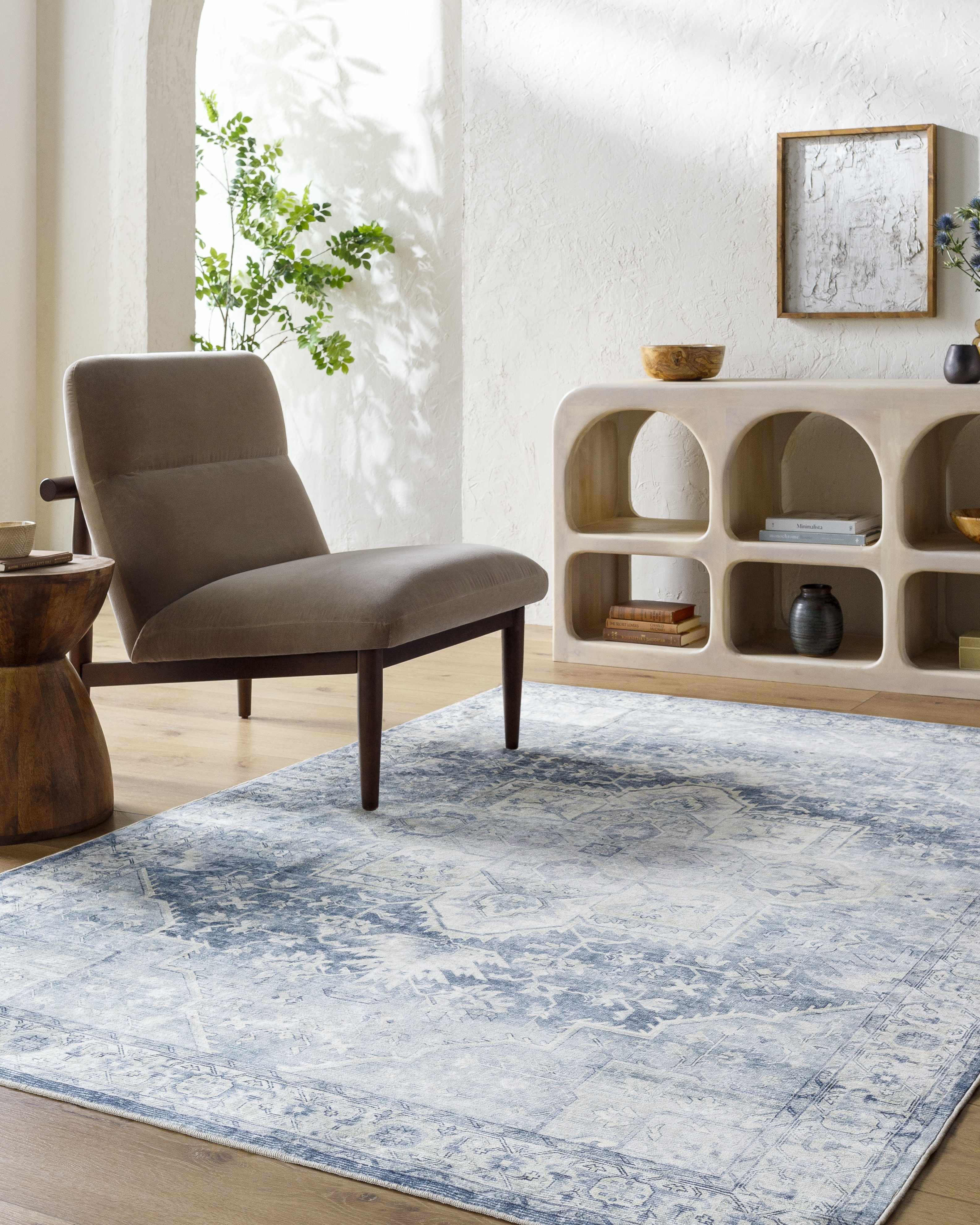 Mauro Navy Medallion Washable Area Rug - Clearance