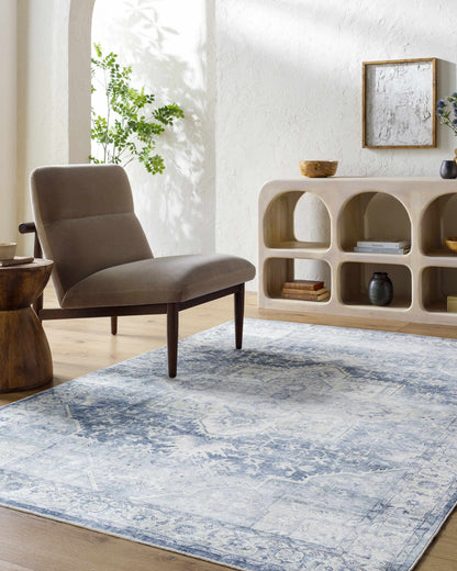Mauro Navy Medallion Washable Area Rug - Clearance