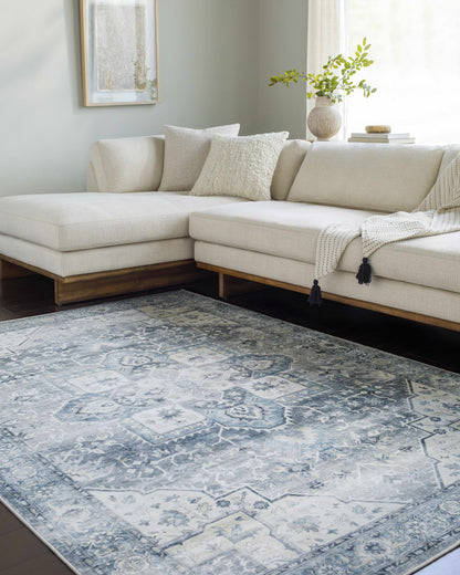 Mauro Blue Medallion Washable Area Rug - Clearance
