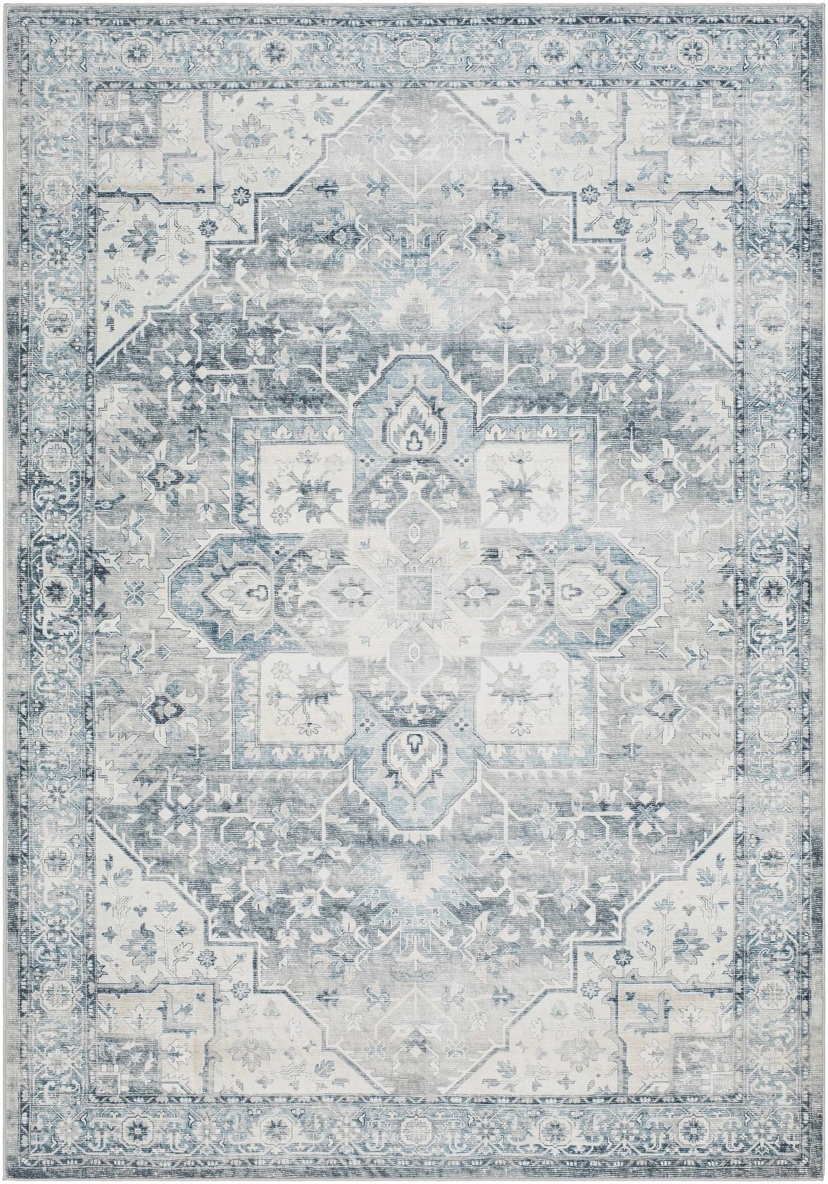 Mauro Blue Medallion Washable Area Rug - Clearance