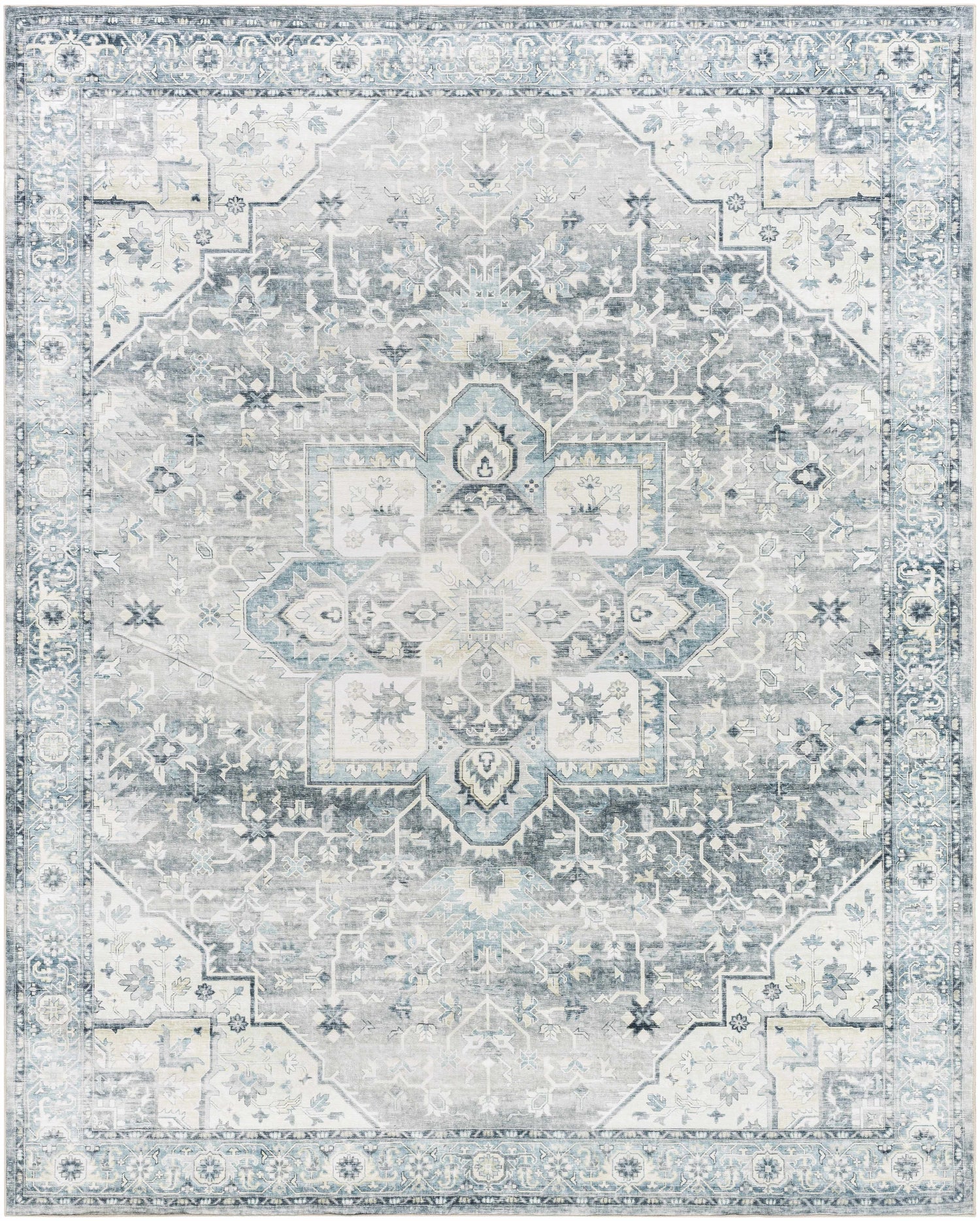 Mauro Blue Medallion Washable Area Rug - Clearance